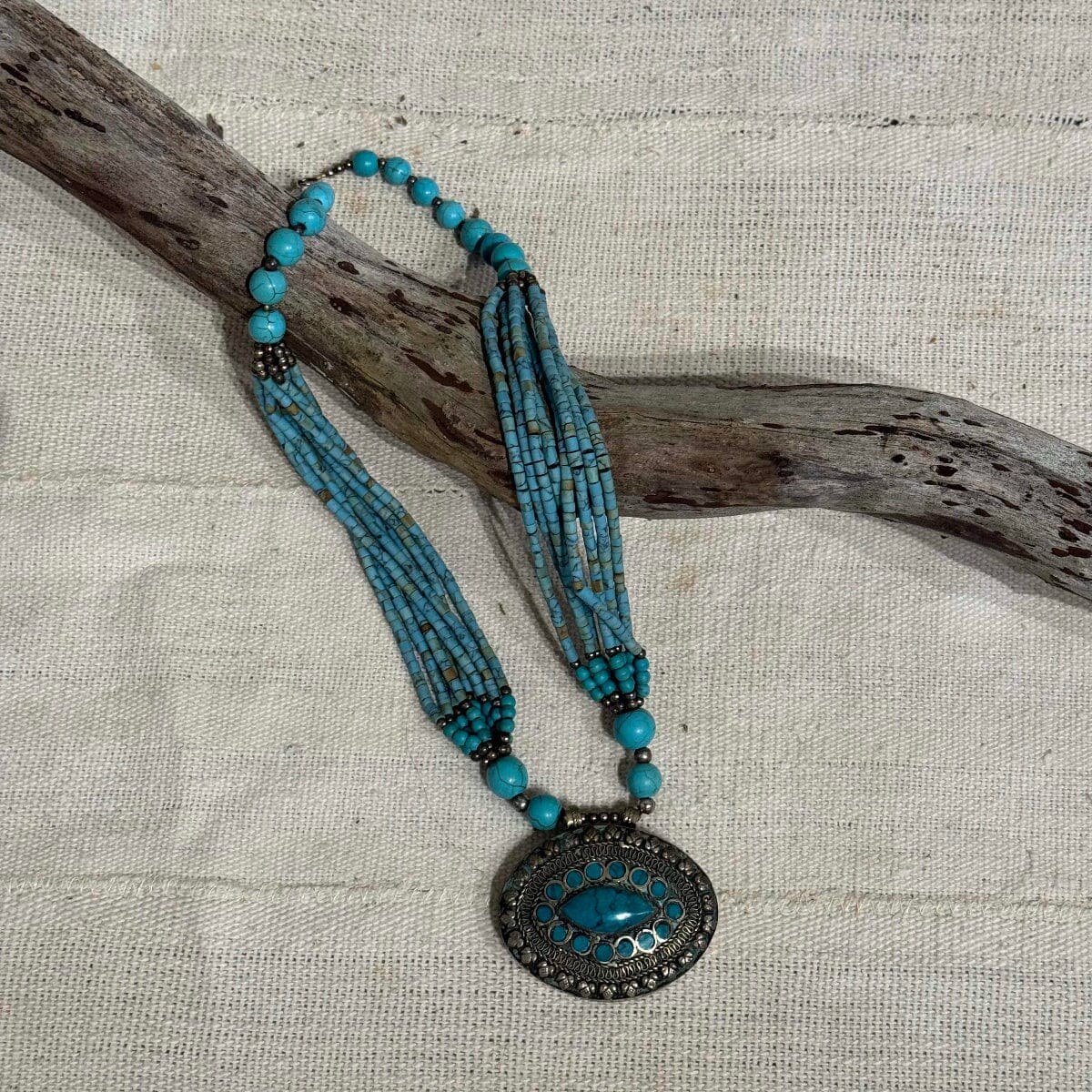 Handmade Artfully Beaded Necklace with Beautiful Pendant from Thailand Necklace Bangkok Turquoise 