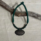 Handmade Artfully Woven Necklace with Vintage Pendant from Thailand Necklace Bangkok Green with Oval Pendant 