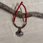 Handmade Artfully Woven Necklace with Vintage Pendant from Thailand Necklace Bangkok Red with Black Stone Pendant 