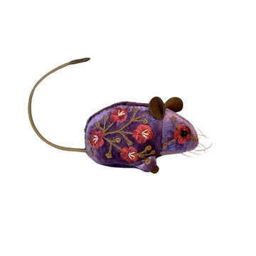 Handmade Embroidered Mouse on Silk Velvet
