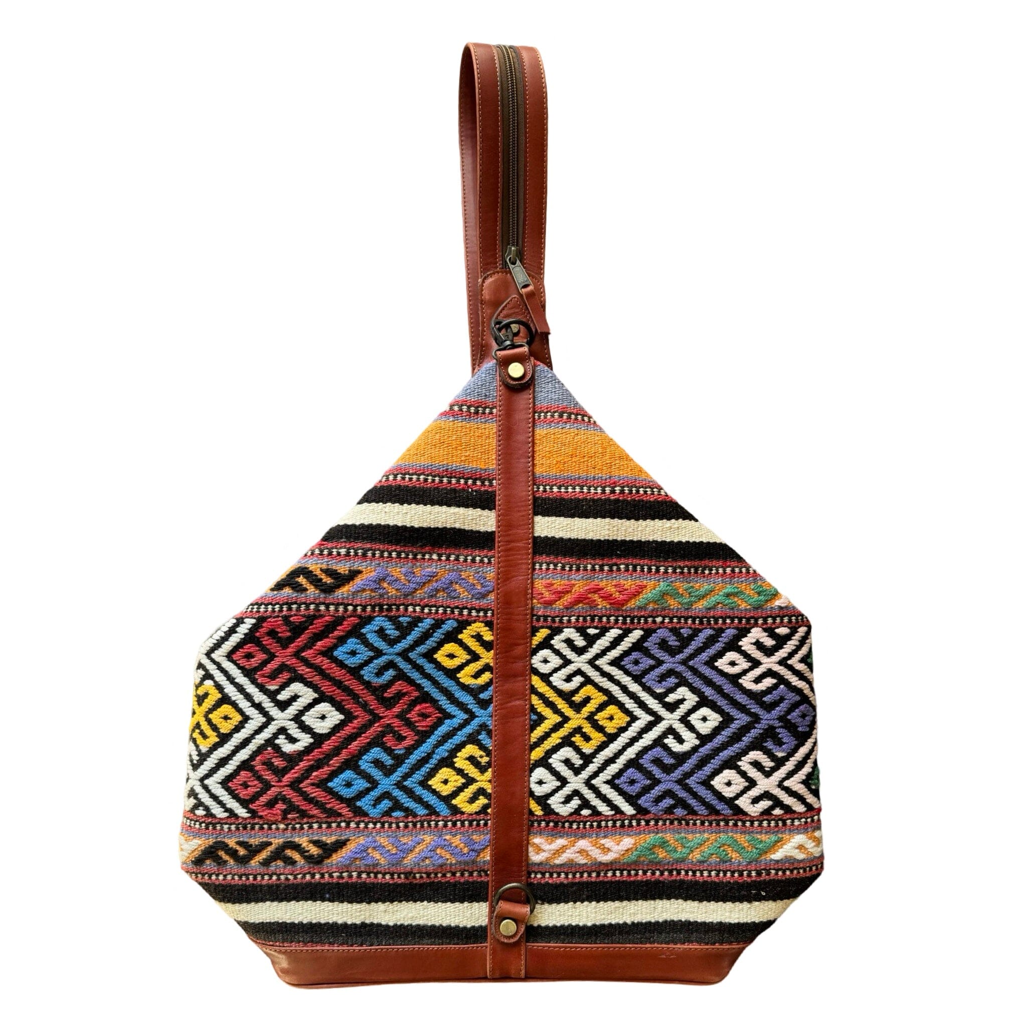 Handmade Kilim Backpack with Leather and Zipper Sling Strap Bag Orient B 