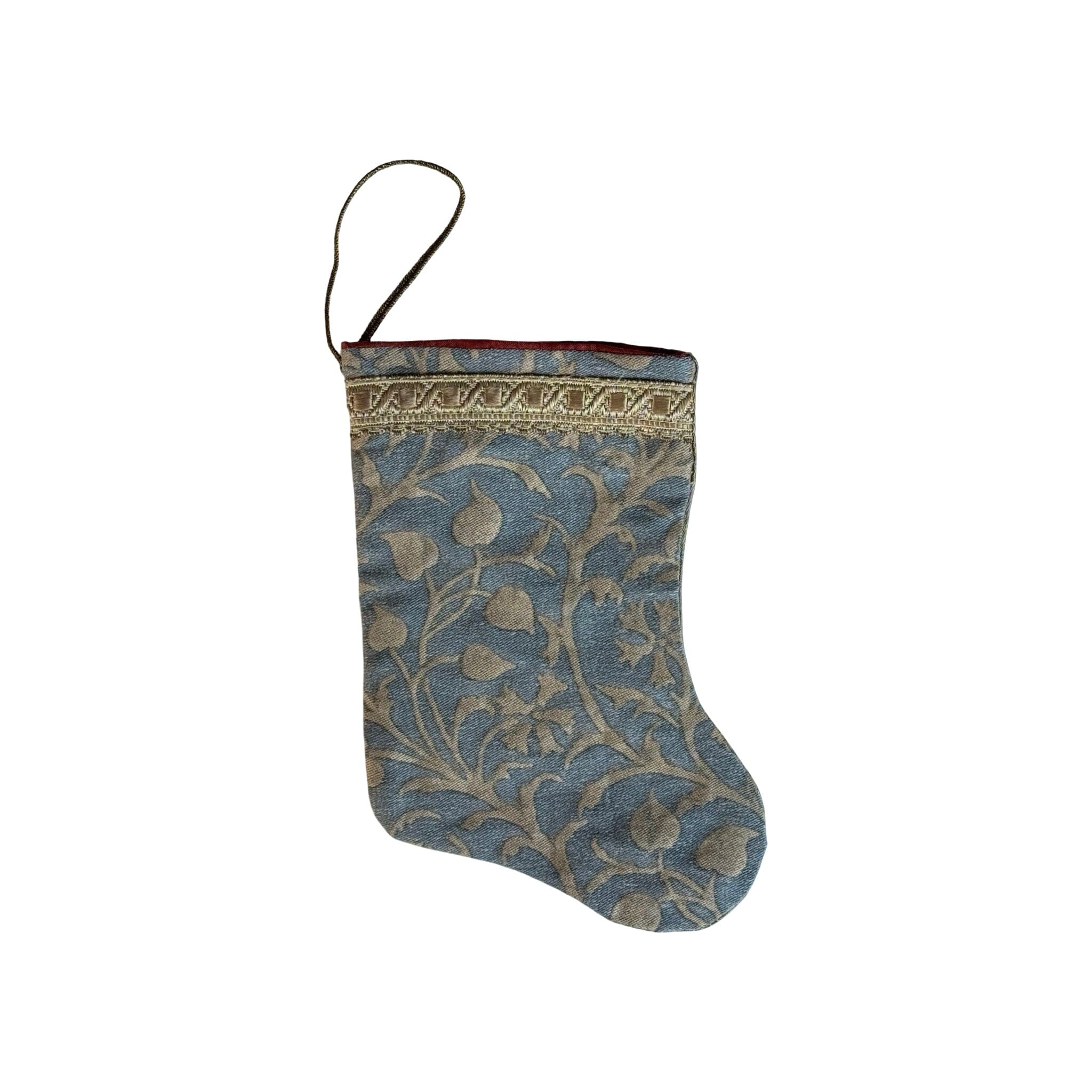 Handmade Mini Stocking from Antique and Vintage Textiles - Blue Fortuny Ornament B. Viz Design L 