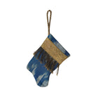 Handmade Mini Stocking from Antique and Vintage Textiles - Blue Silk Ikat Ornament B. Viz Design J 