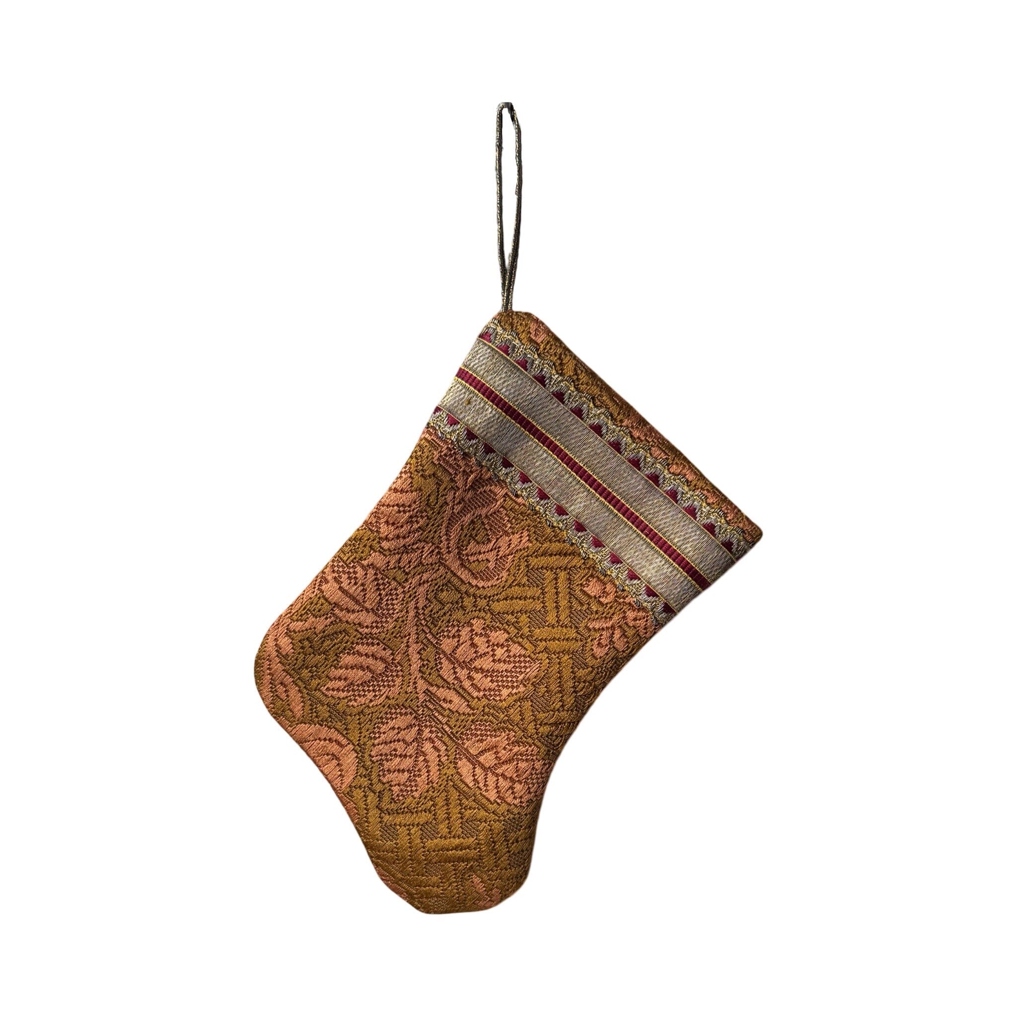 Handmade Mini Stocking from Antique and Vintage Textiles - Brown and Orange Ornament B. Viz Design A 