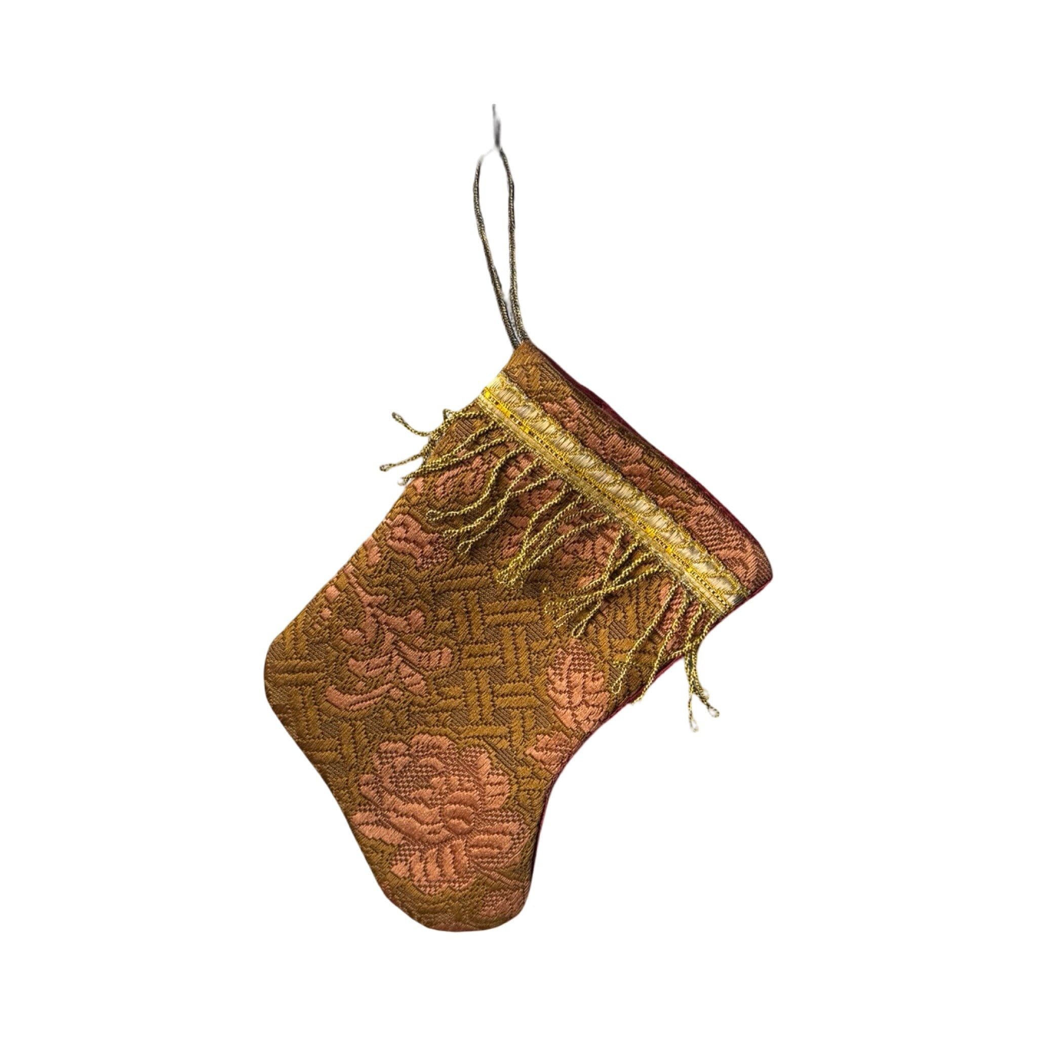 Handmade Mini Stocking from Antique and Vintage Textiles - Brown and Orange Ornament B. Viz Design B 