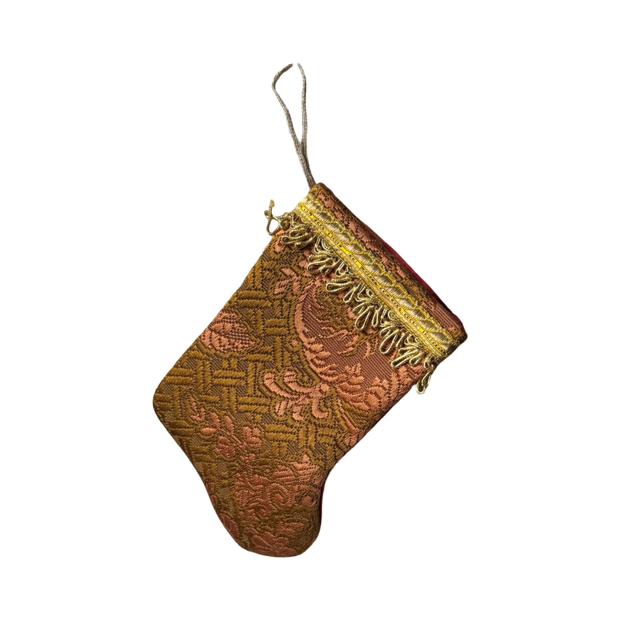 Handmade Mini Stocking from Antique and Vintage Textiles - Brown and Orange Ornament B. Viz Design C 