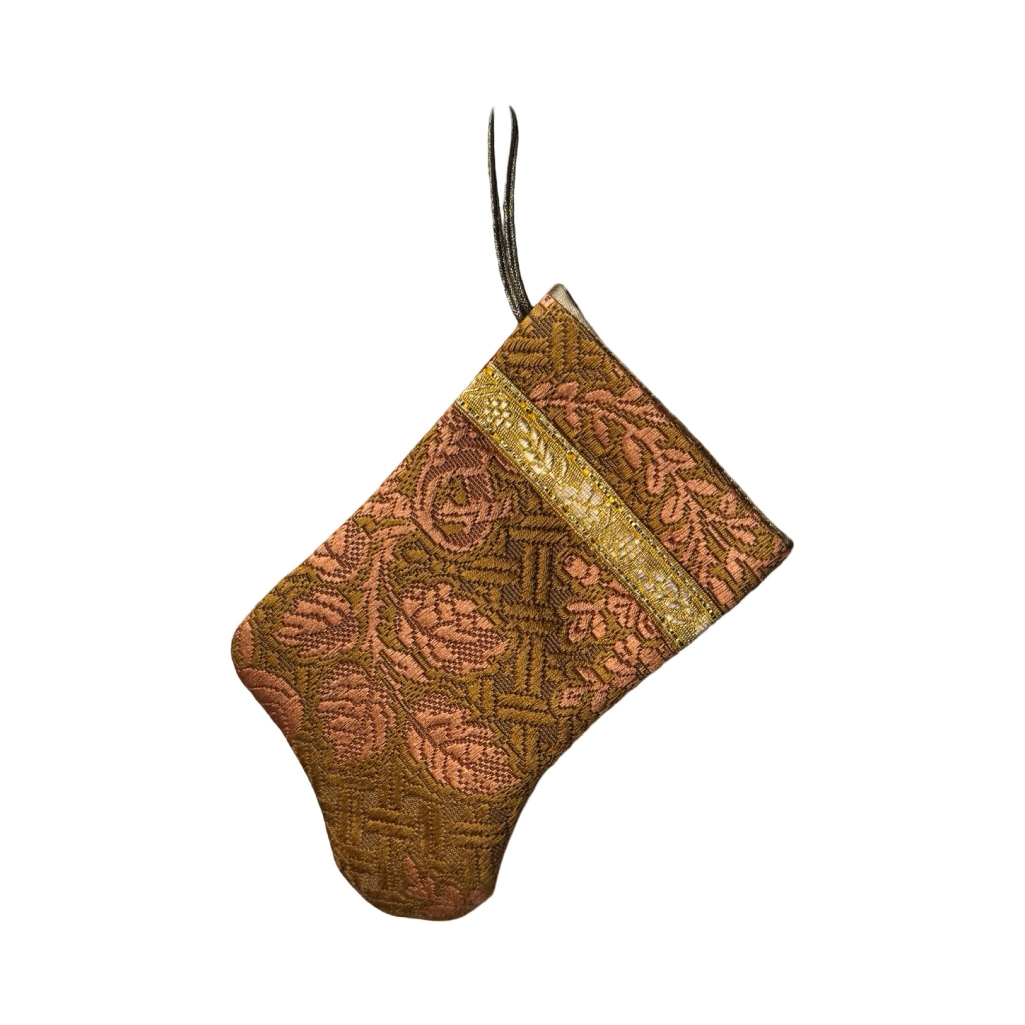 Handmade Mini Stocking from Antique and Vintage Textiles - Brown and Orange Ornament B. Viz Design D 