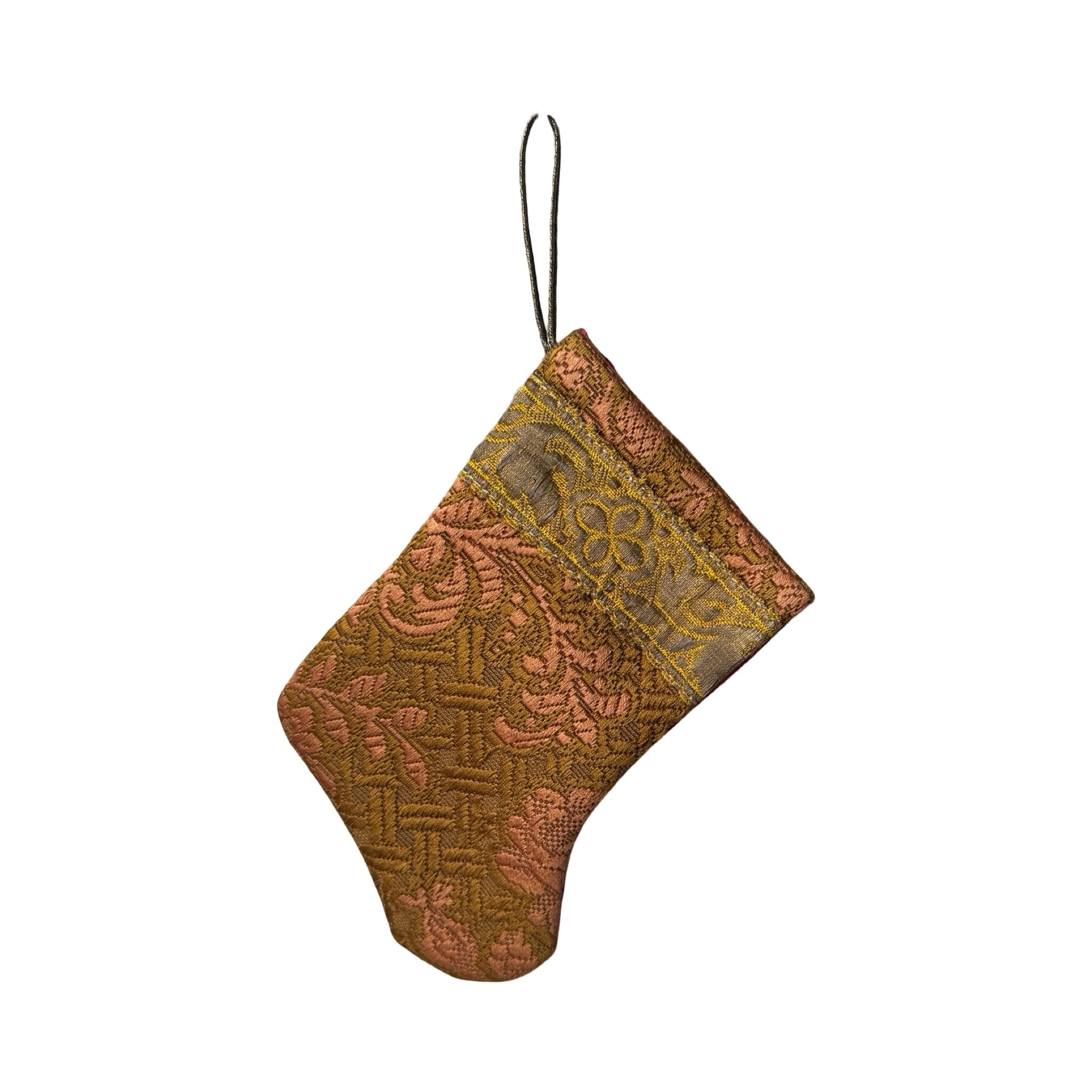 Handmade Mini Stocking from Antique and Vintage Textiles - Brown and Orange Ornament B. Viz Design E 