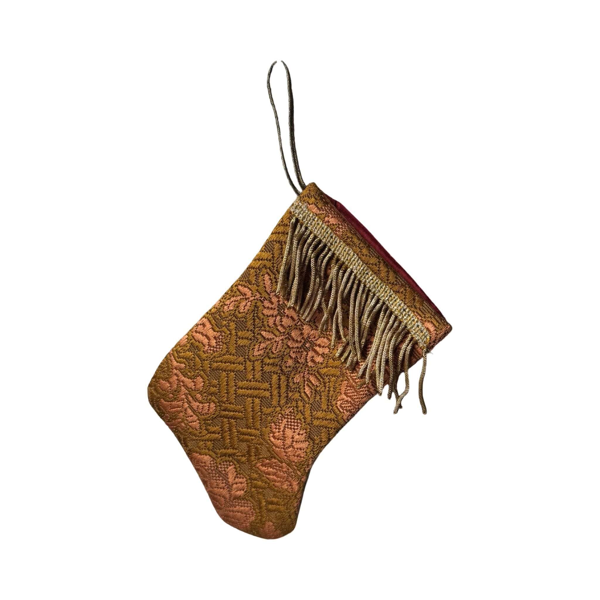 Handmade Mini Stocking from Antique and Vintage Textiles - Brown and Orange Ornament B. Viz Design F 