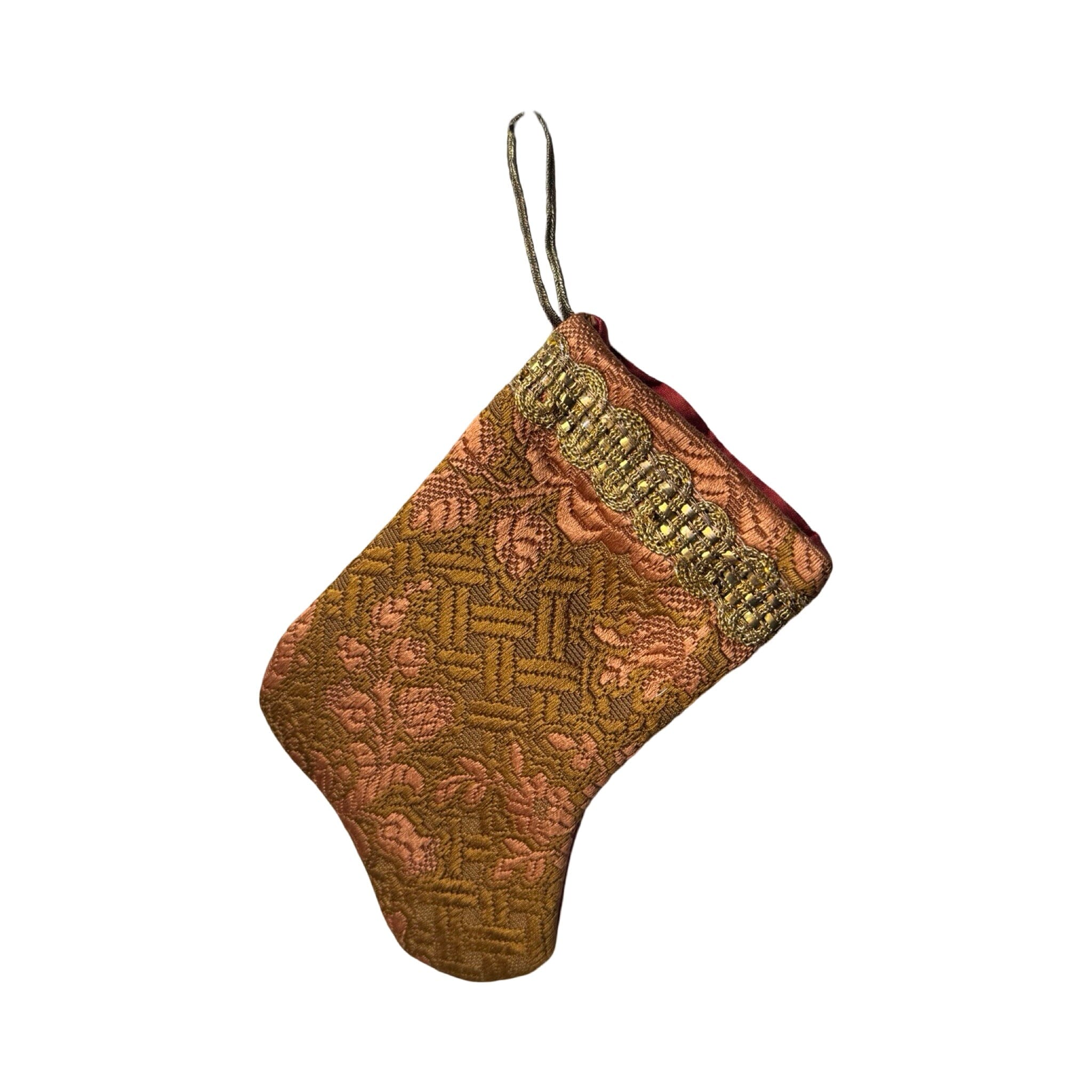 Handmade Mini Stocking from Antique and Vintage Textiles - Brown and Orange Ornament B. Viz Design G 