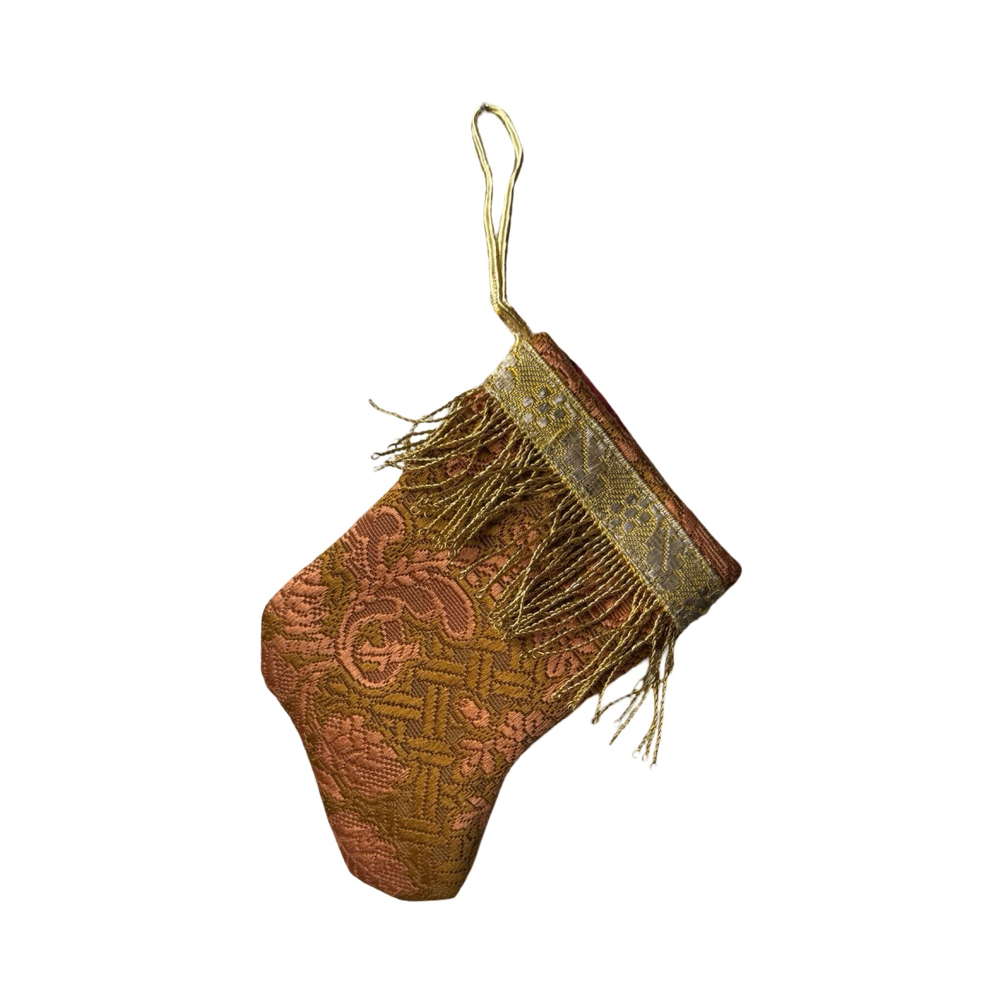 Handmade Mini Stocking from Antique and Vintage Textiles - Brown and Orange Ornament B. Viz Design H 