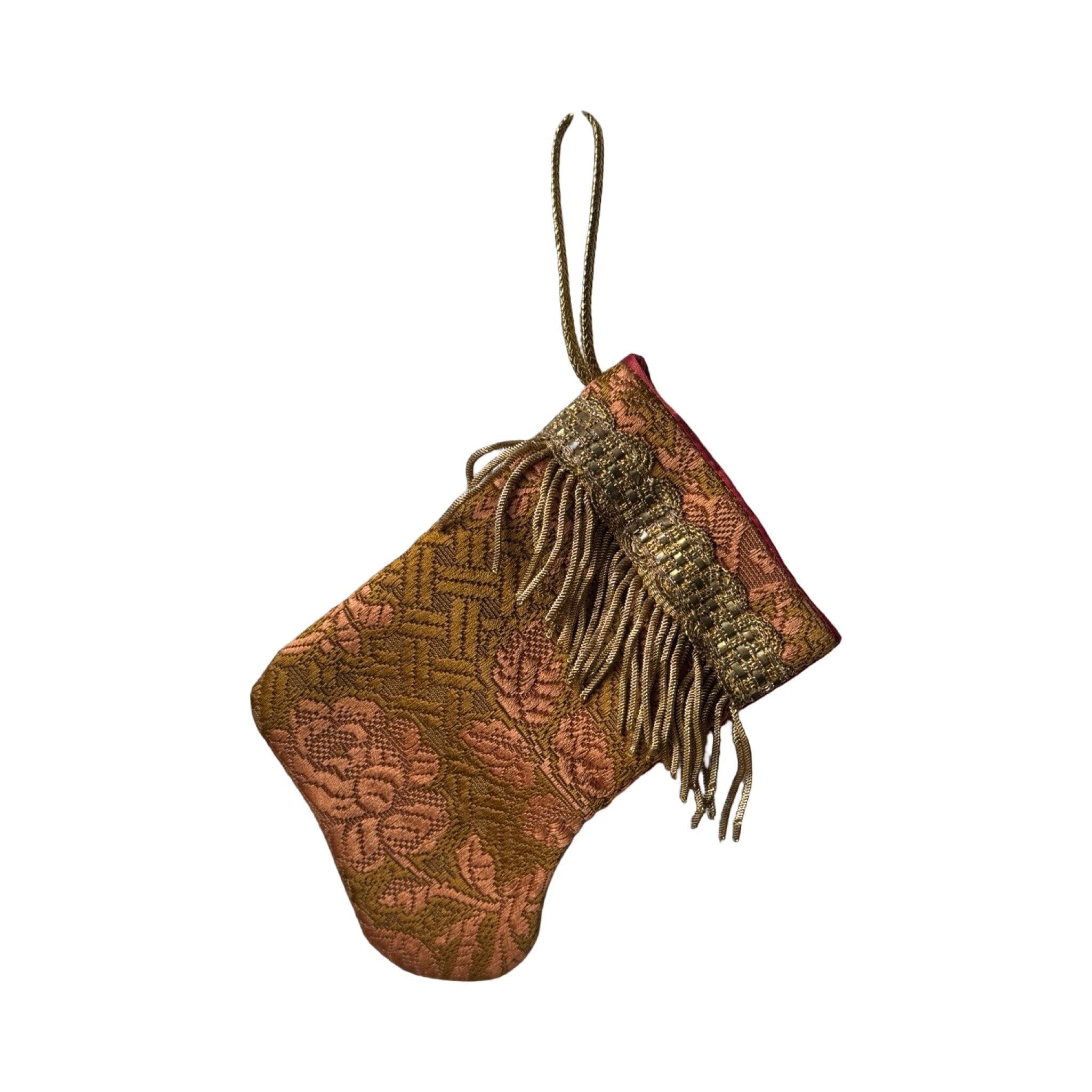 Handmade Mini Stocking from Antique and Vintage Textiles - Brown and Orange Ornament B. Viz Design I 