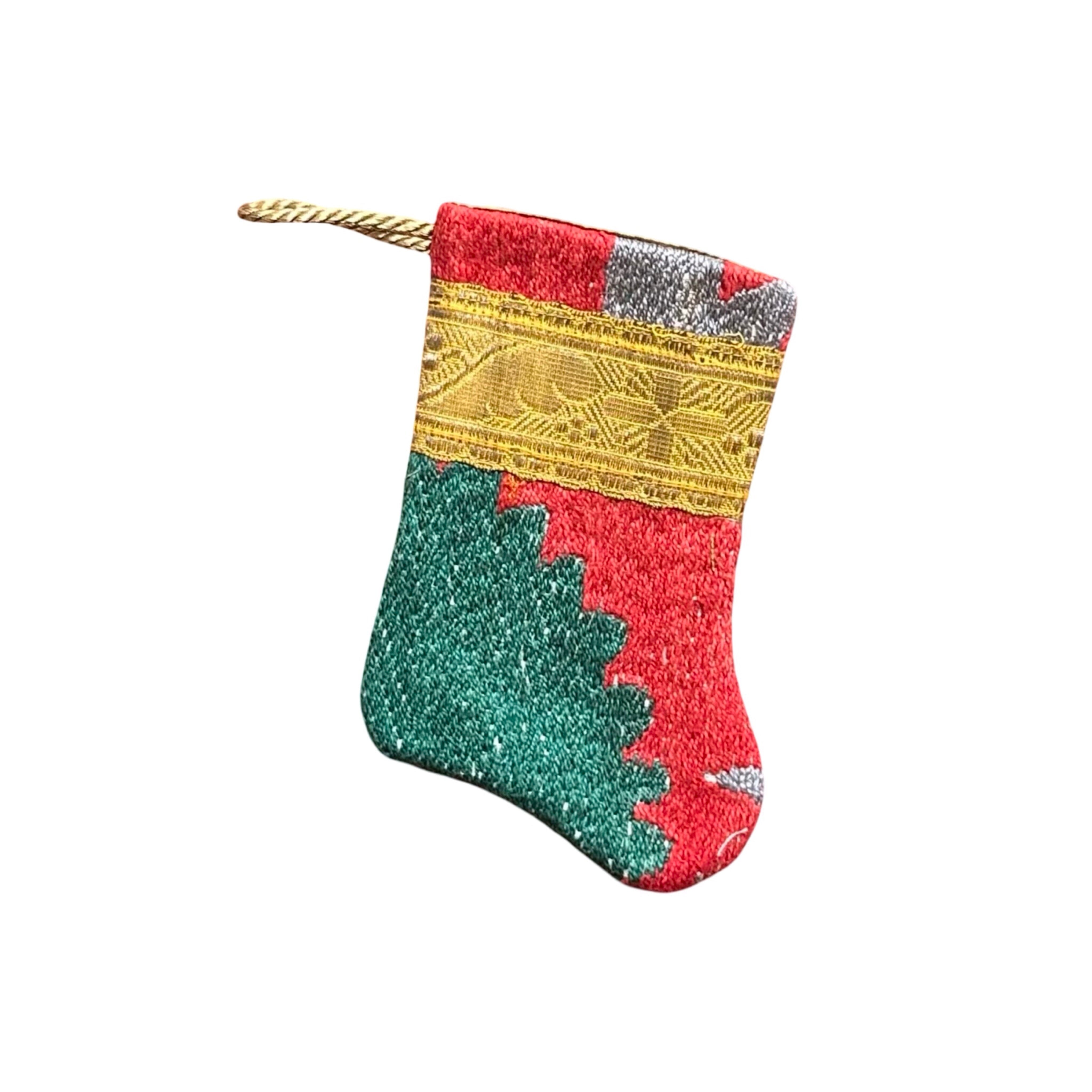 Handmade Mini Stocking from Antique and Vintage Textiles Ornament B. Viz Design A 