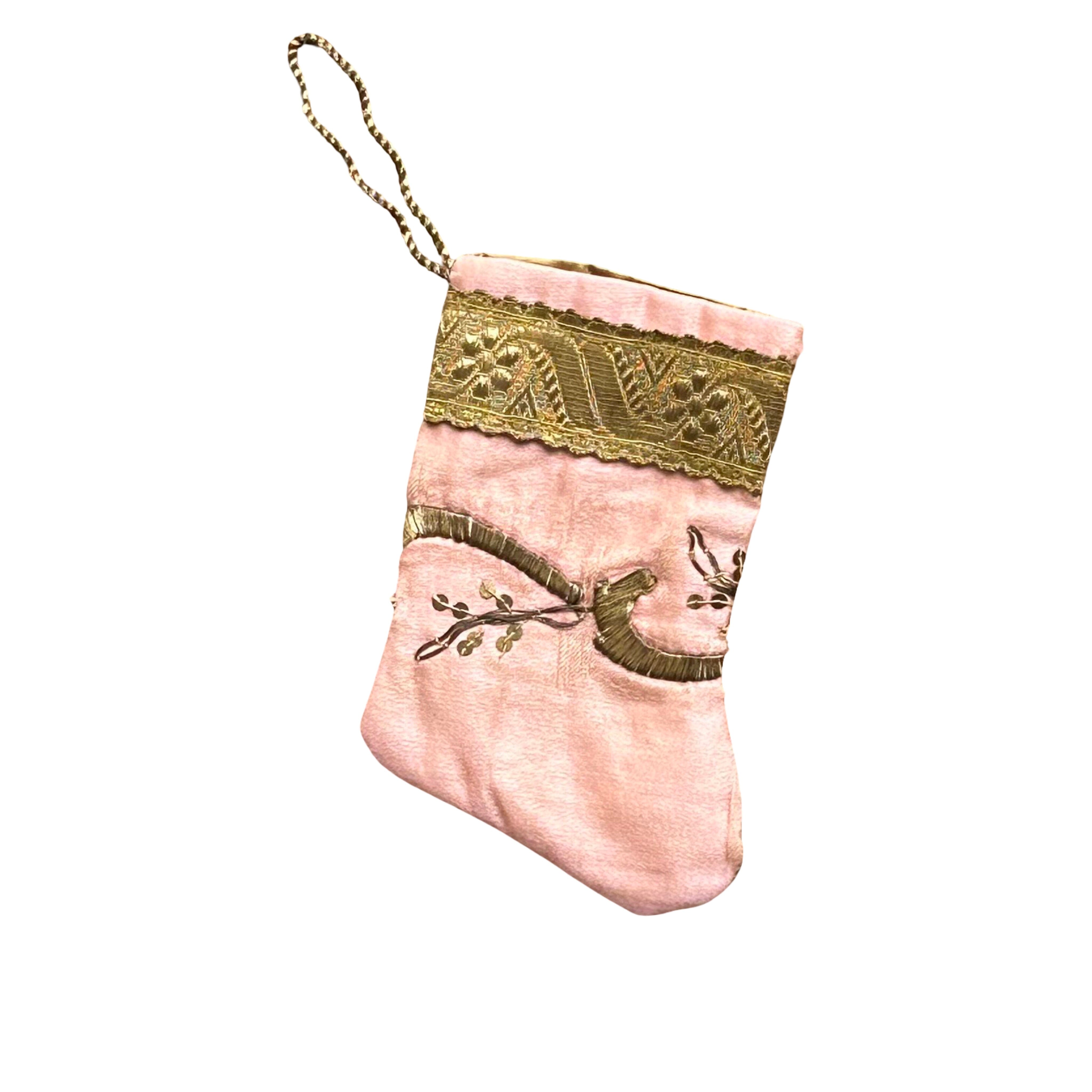 Handmade Mini Stocking from Antique and Vintage Textiles Ornament B. Viz Design A 