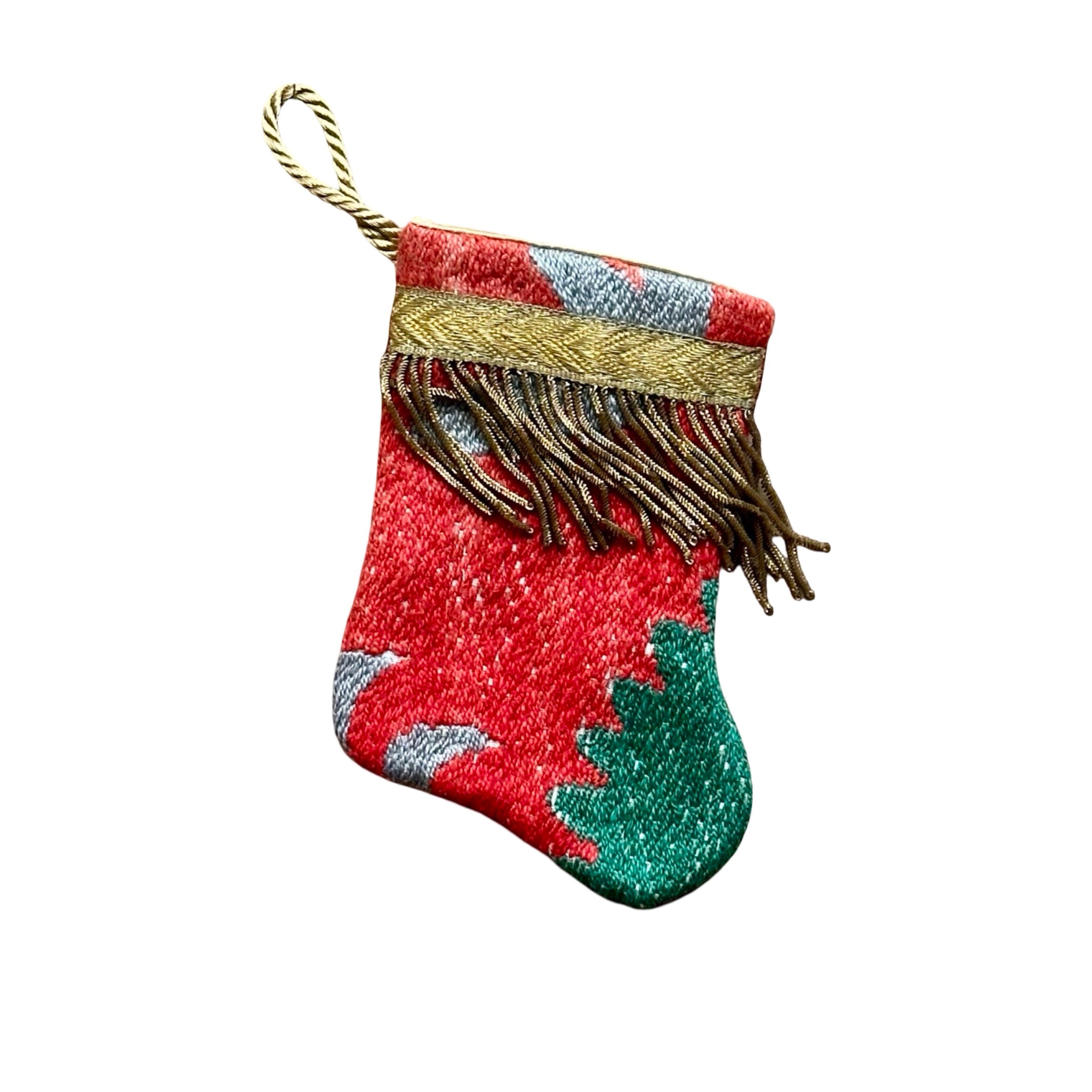 Handmade Mini Stocking from Antique and Vintage Textiles Ornament B. Viz Design B 