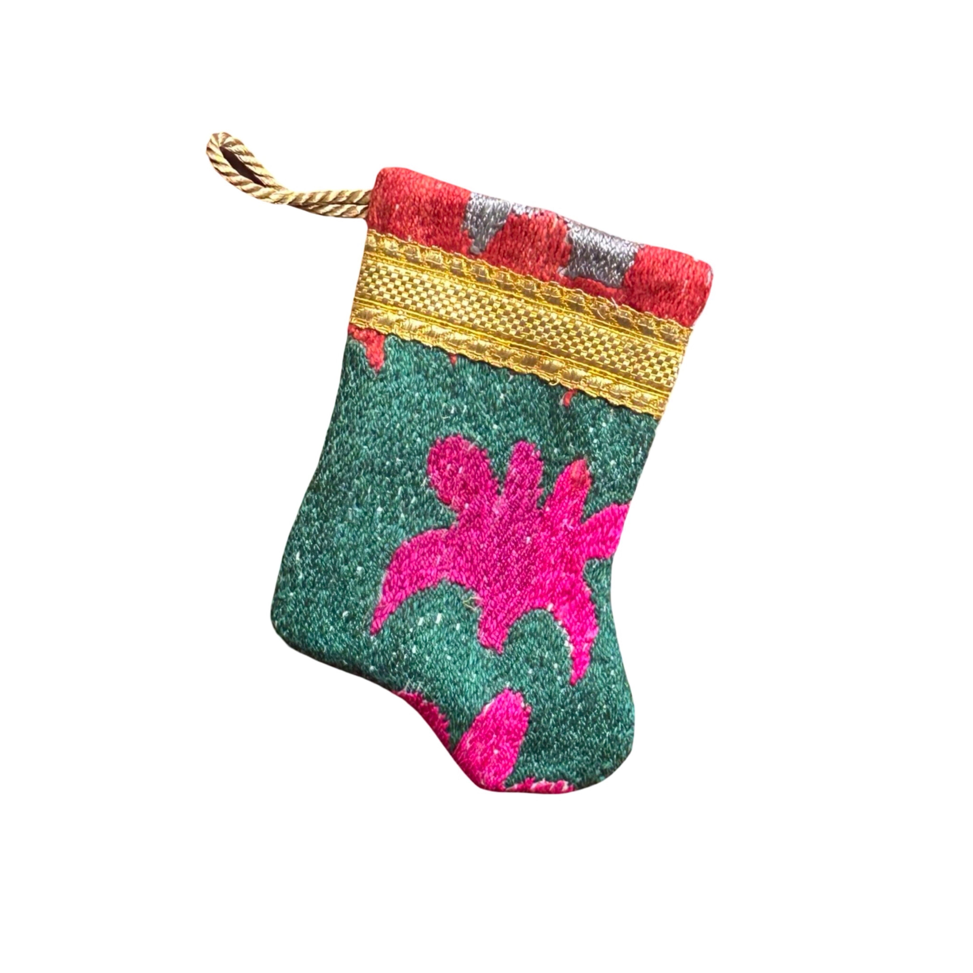 Handmade Mini Stocking from Antique and Vintage Textiles Ornament B. Viz Design C 