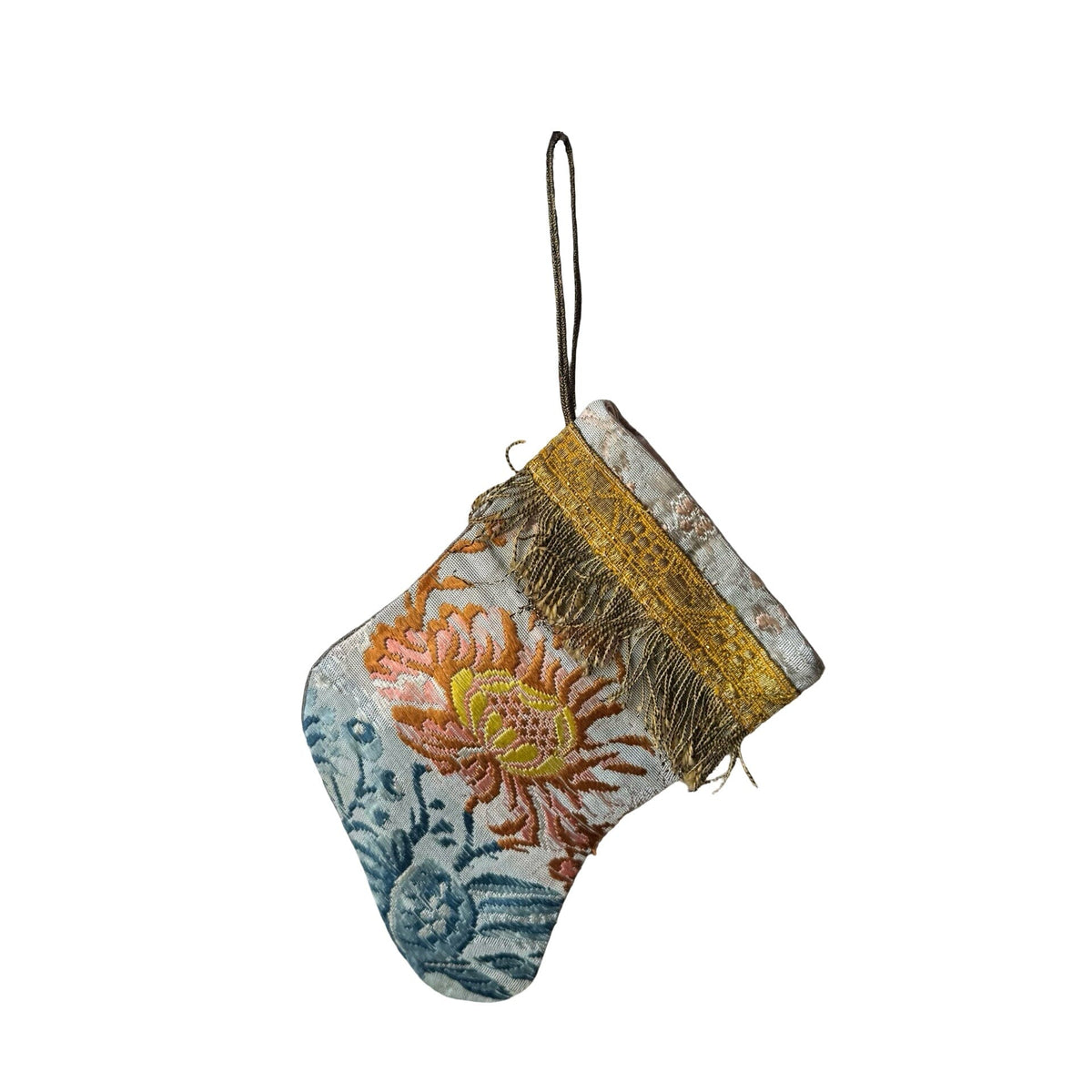 Handmade Mini Stocking from Antique and Vintage Textiles Ornament B. Viz Design D 
