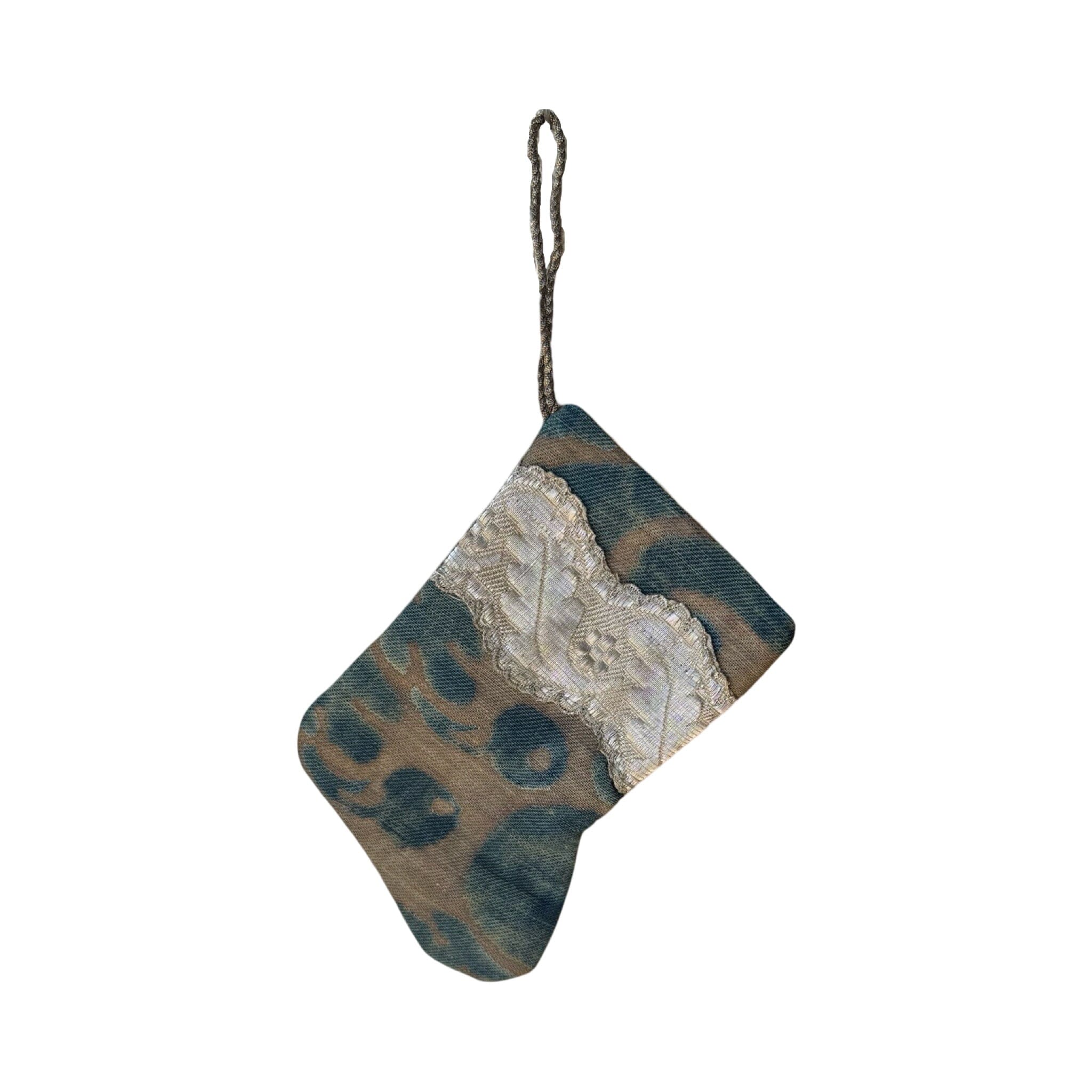 Handmade Mini Stocking from Antique and Vintage Textiles Ornament B. Viz Design D 