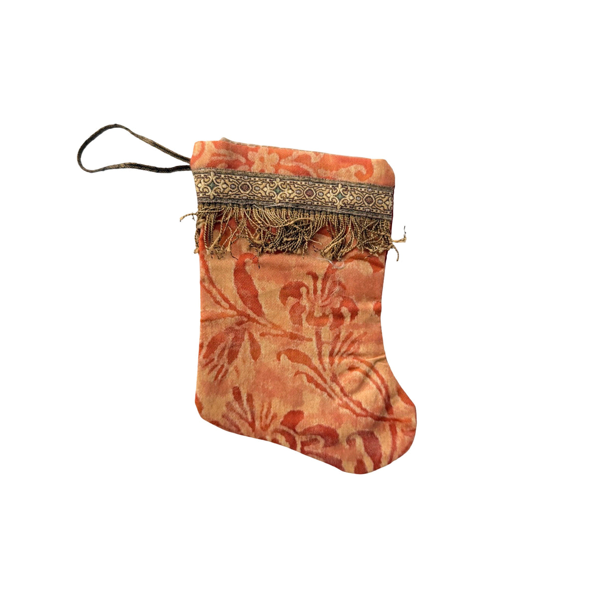 Handmade Mini Stocking from Antique and Vintage Textiles Ornament B. Viz Design D 