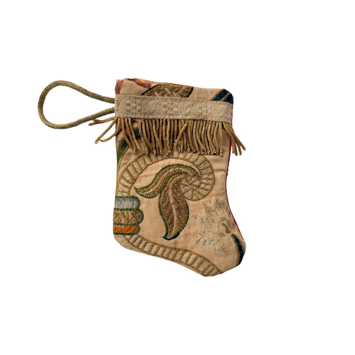 Handmade Mini Stocking from Antique and Vintage Textiles Ornament B. Viz Design D 