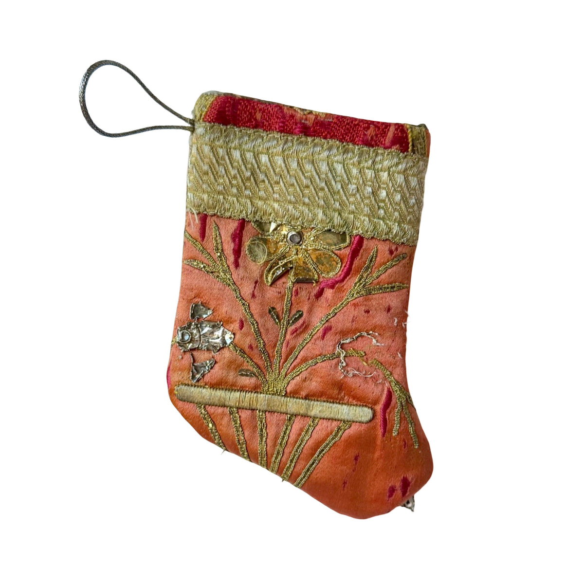 Handmade Mini Stocking from Antique and Vintage Textiles Ornament B. Viz Design E 