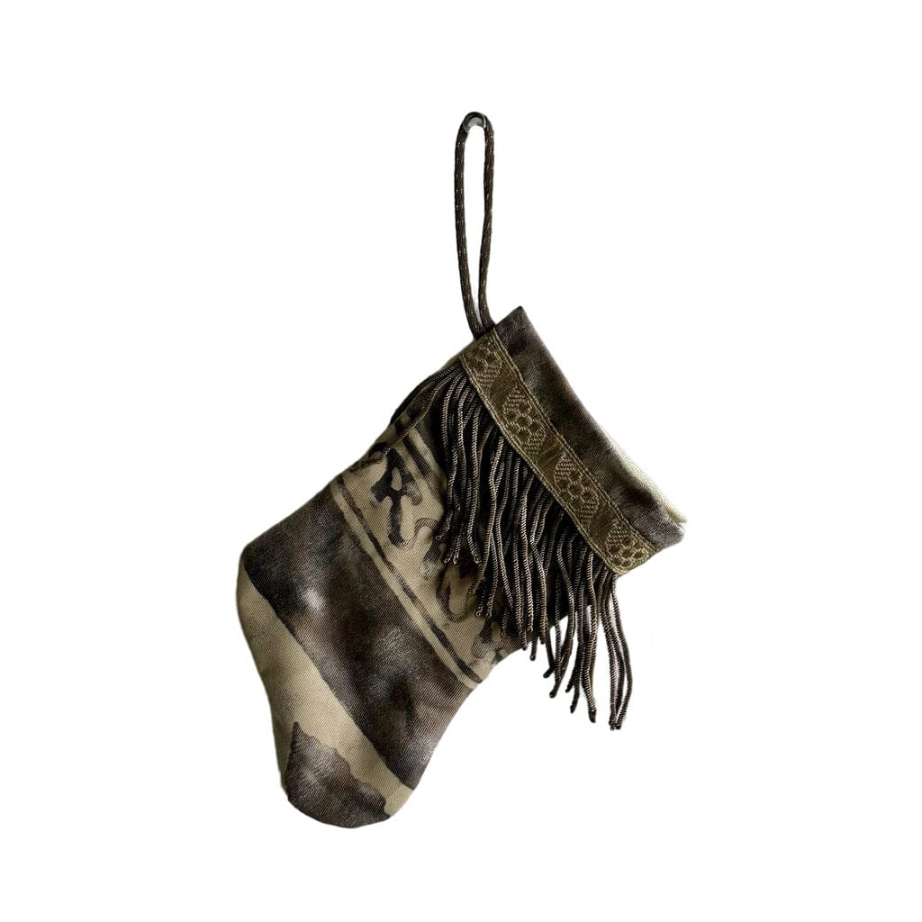 Handmade Mini Stocking from Antique Textiles - Aged Gray and Cream Fortuny Ornament B. Viz Design B 