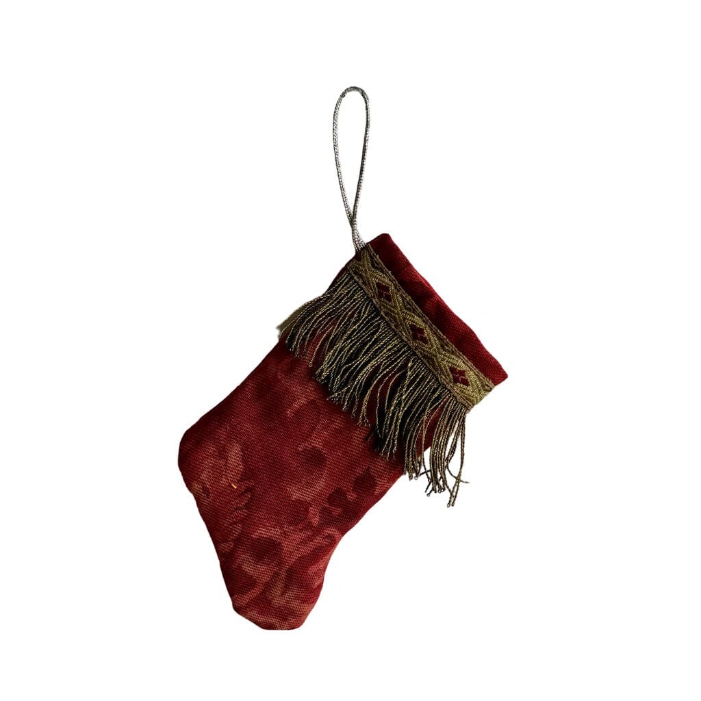 Handmade Mini Stocking from Antique Textiles - Aged Red Fortuny Ornament B. Viz Design A 