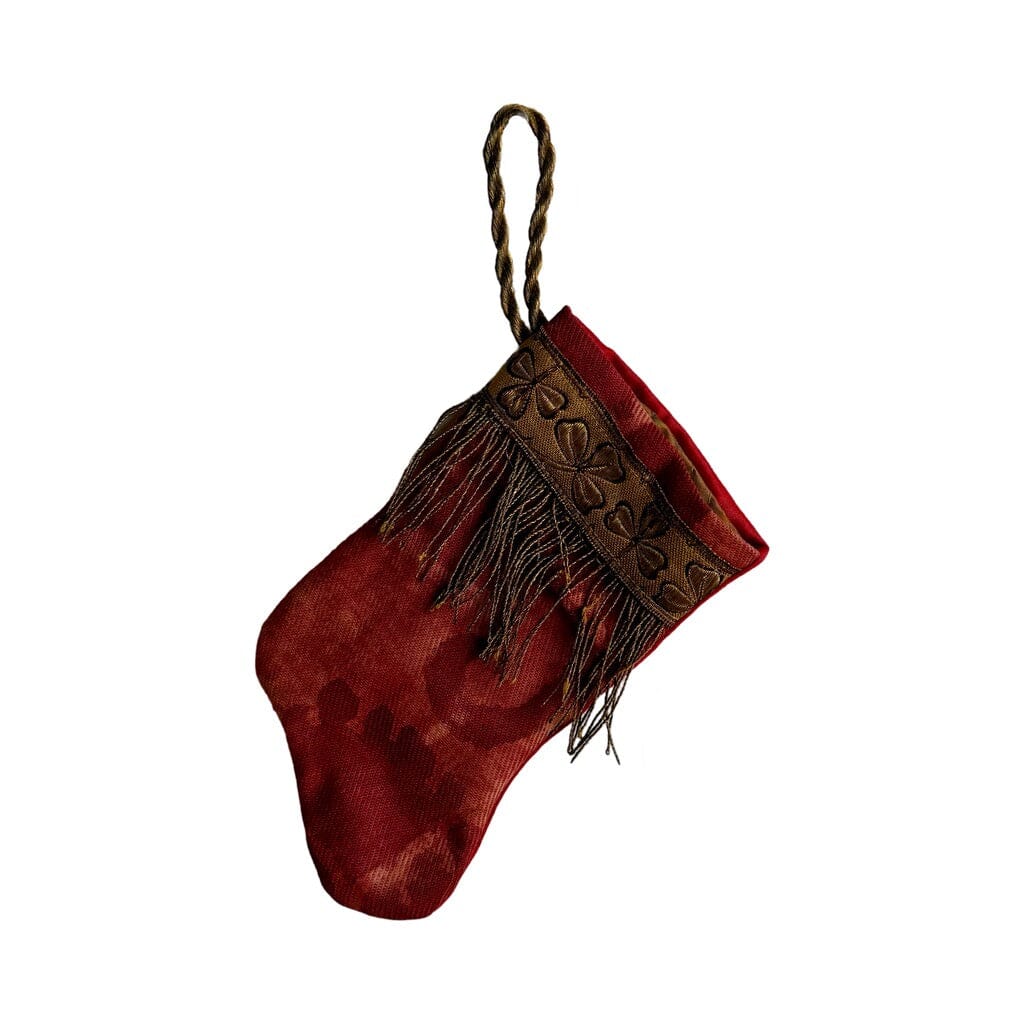 Handmade Mini Stocking from Antique Textiles - Aged Red Fortuny Ornament B. Viz Design B 