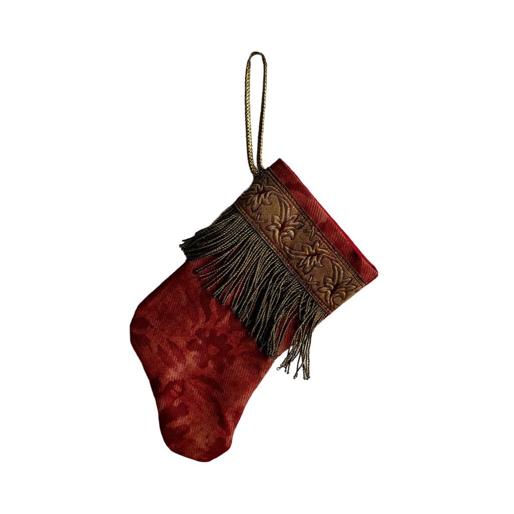 Handmade Mini Stocking from Antique Textiles - Aged Red Fortuny Ornament B. Viz Design C 