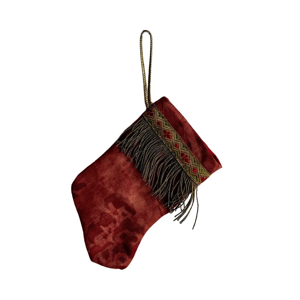 Handmade Mini Stocking from Antique Textiles - Aged Red Fortuny Ornament B. Viz Design F 