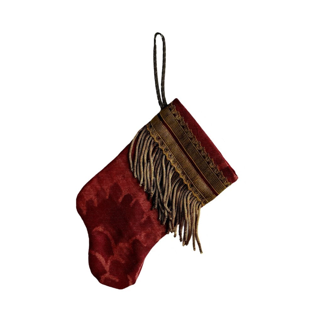 Handmade Mini Stocking from Antique Textiles - Aged Red Fortuny Ornament B. Viz Design J 