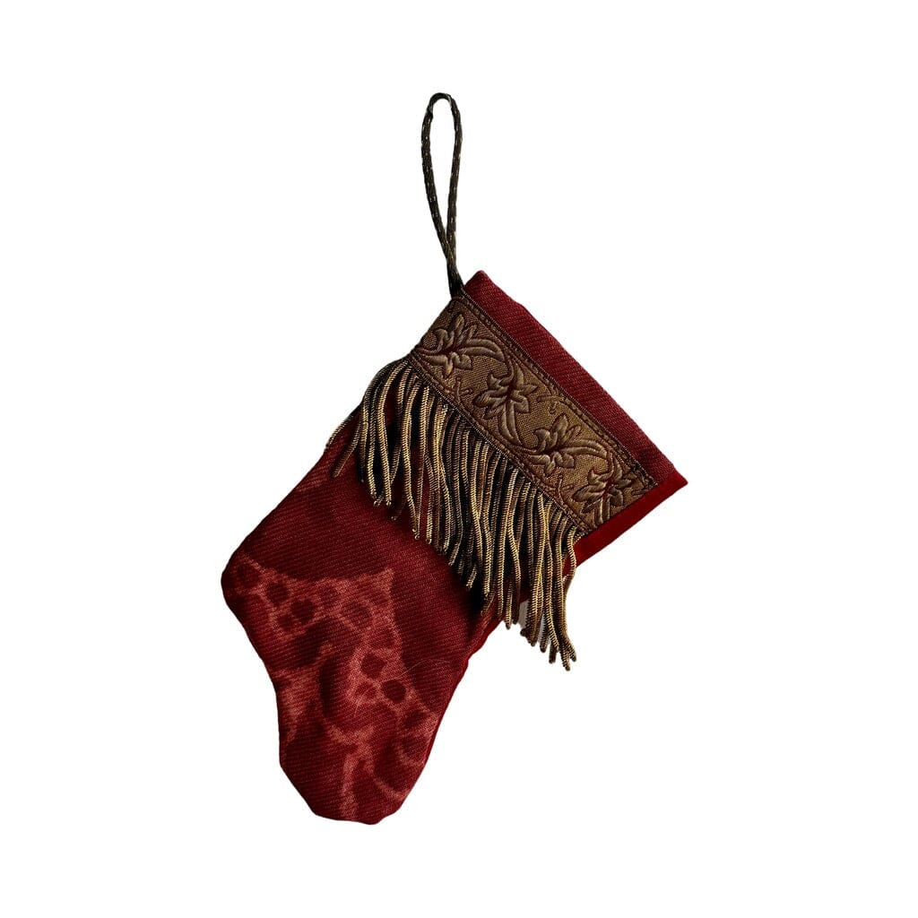 Handmade Mini Stocking from Antique Textiles - Aged Red Fortuny Ornament B. Viz Design L 