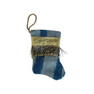 Handmade Mini Stocking from Antique Textiles - Blue Silk Ikat Ornament B. Viz Design D 