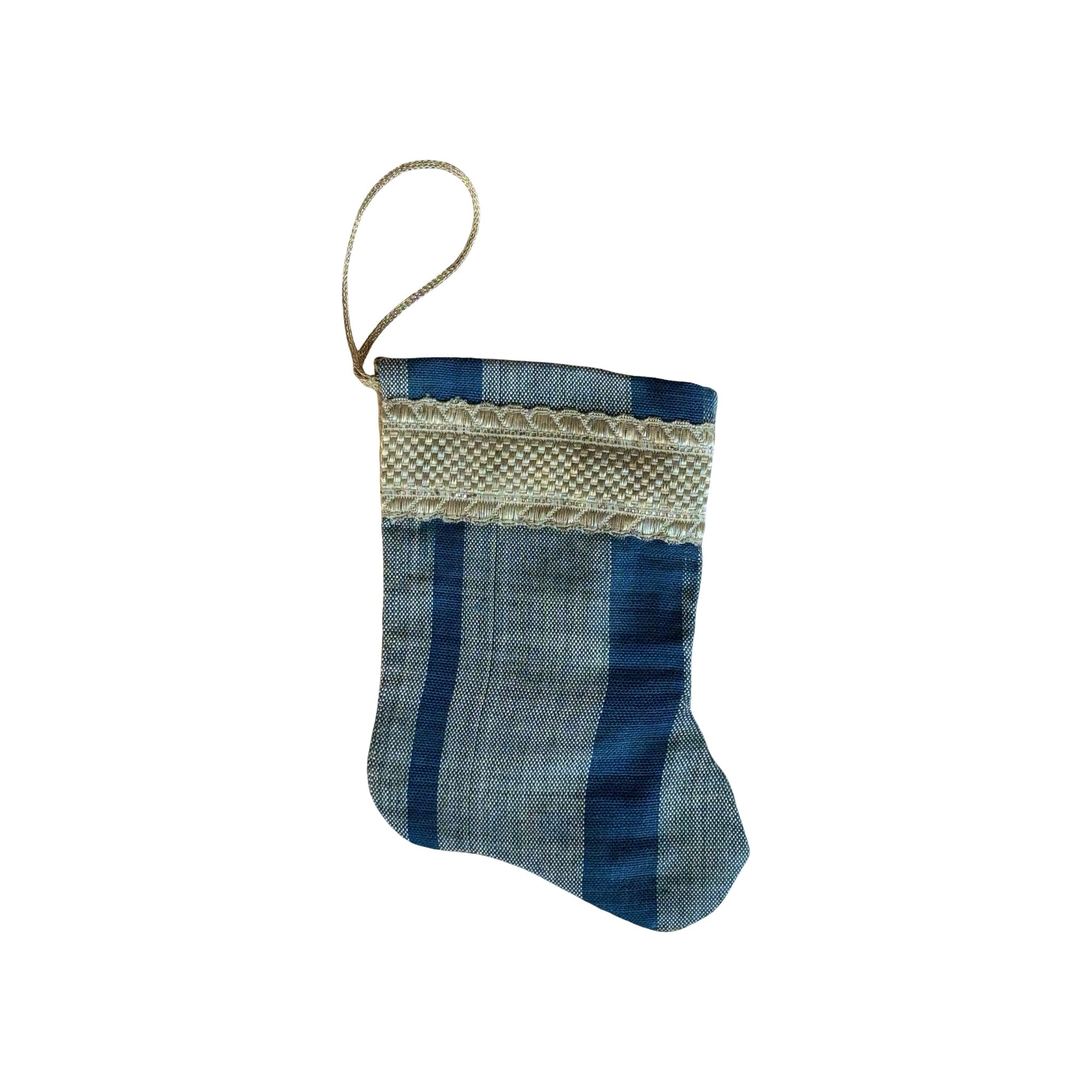 Handmade Mini Stocking from Antique Textiles - Blue Silk Ikat Ornament B. Viz Design E 