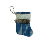 Handmade Mini Stocking from Antique Textiles - Blue Silk Ikat Ornament B. Viz Design F 