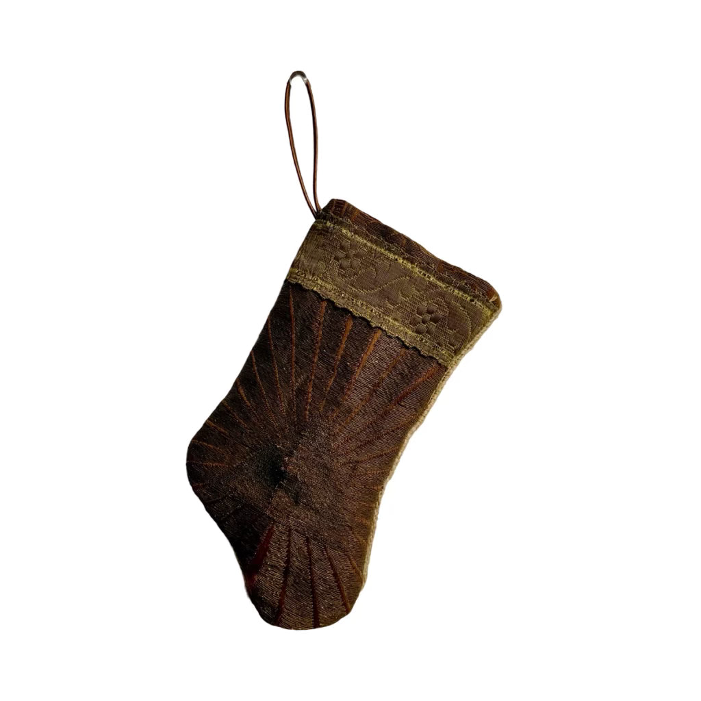 Handmade Mini Stocking from Antique Textiles - Brown and Bronze Ornament B. Viz Design A 