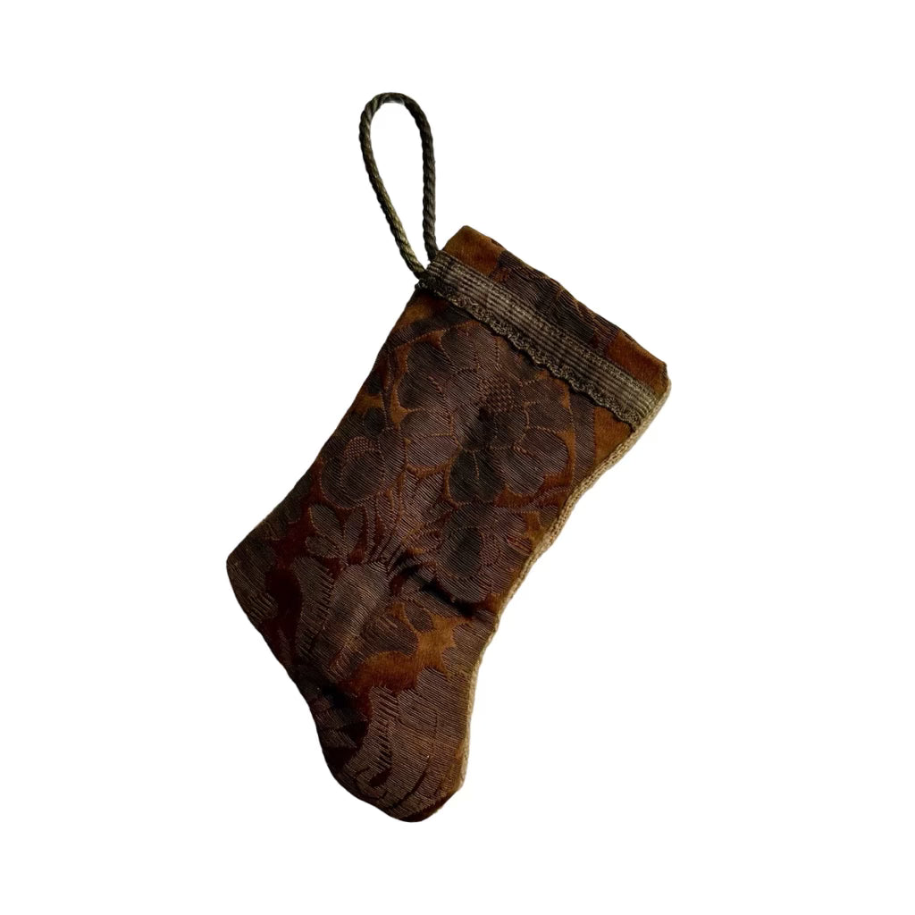 Handmade Mini Stocking from Antique Textiles - Brown and Bronze Ornament B. Viz Design B 