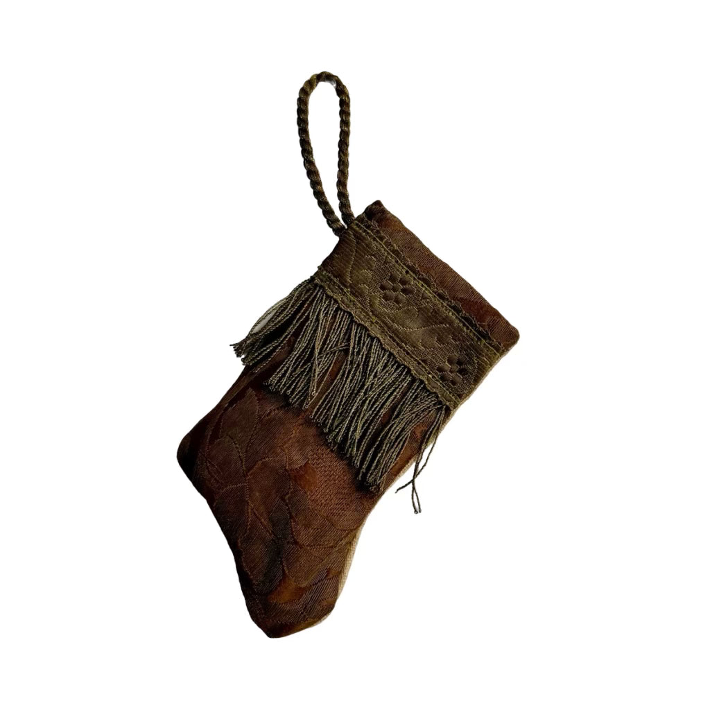 Handmade Mini Stocking from Antique Textiles - Brown and Bronze Ornament B. Viz Design C 