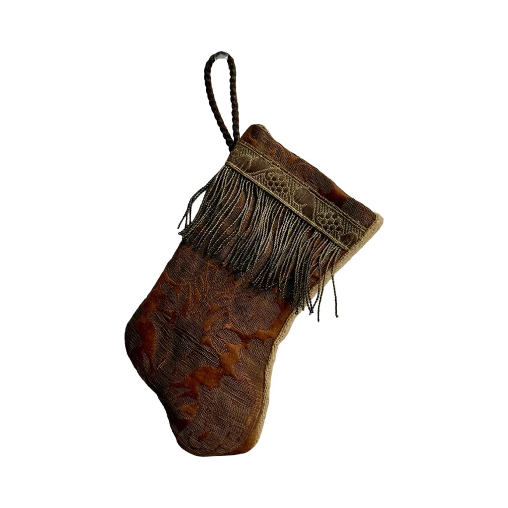 Handmade Mini Stocking from Antique Textiles - Brown and Bronze Ornament B. Viz Design D 