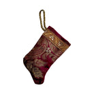 Handmade Mini Stocking from Antique Textiles - Burgundy and Gold Ornament B. Viz Design K 