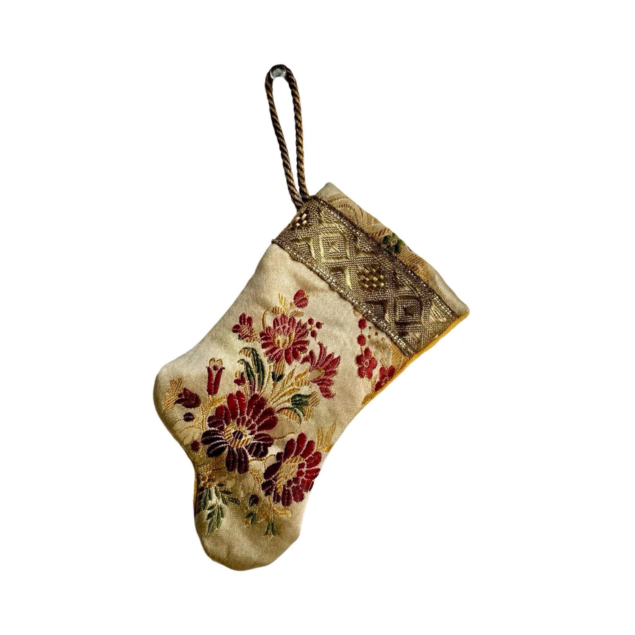 Handmade Mini Stocking from Antique Textiles - Floral Ornament B. Viz Design A 