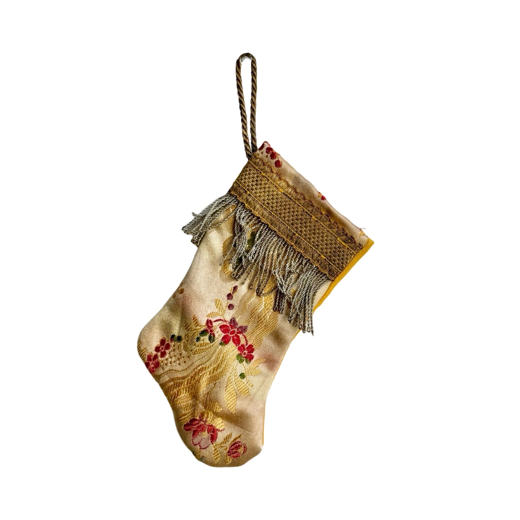 Handmade Mini Stocking from Antique Textiles - Floral Ornament B. Viz Design L 