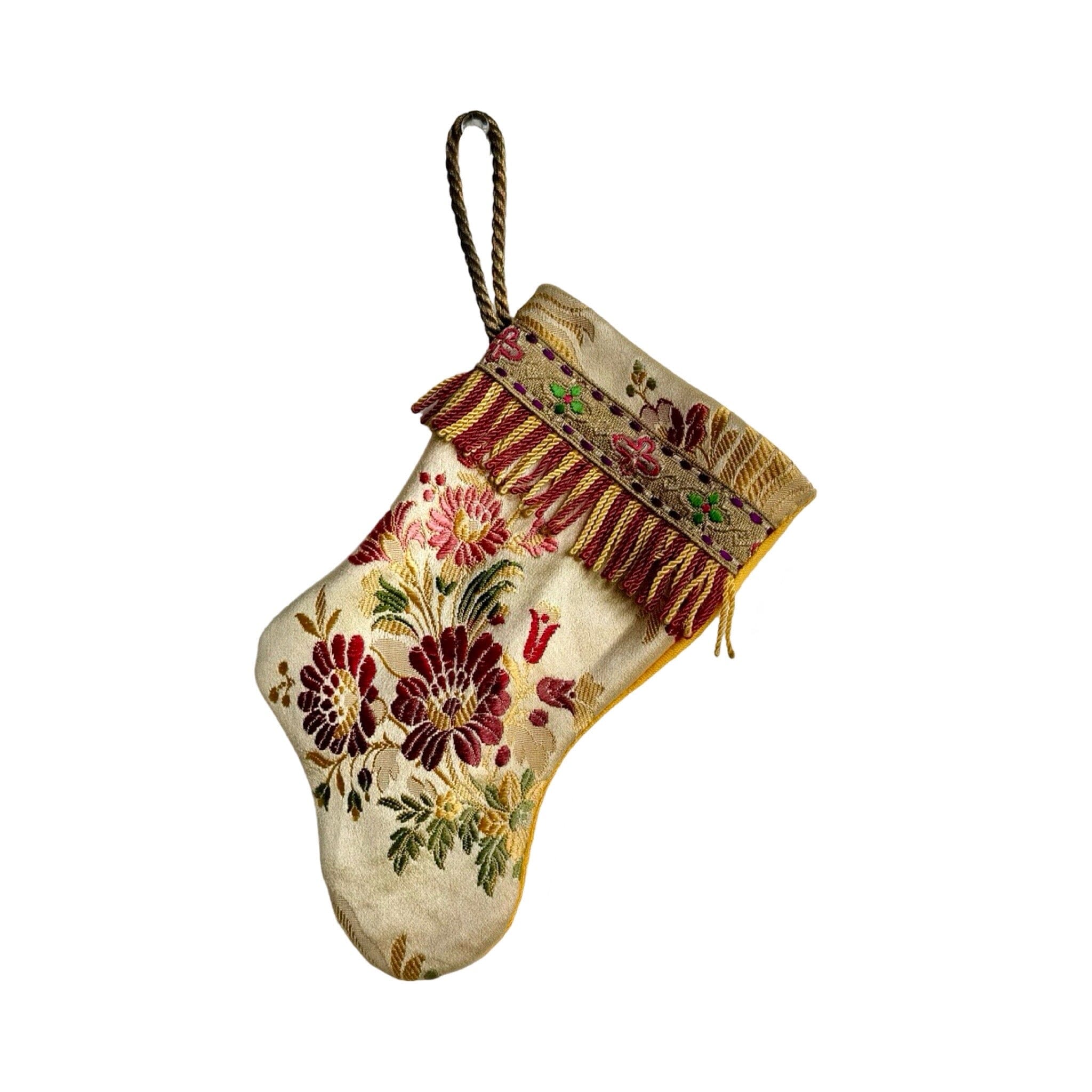 Handmade Mini Stocking from Antique Textiles - Floral Ornament B. Viz Design M 