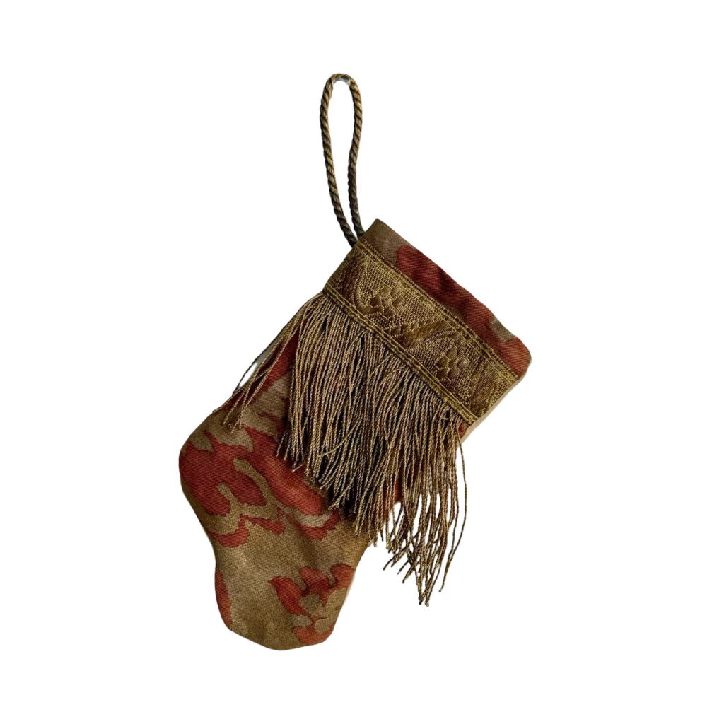 Handmade Mini Stocking from Antique Textiles - From Fortuny Frabric, Brick and Gold Ornament B. Viz Design A 