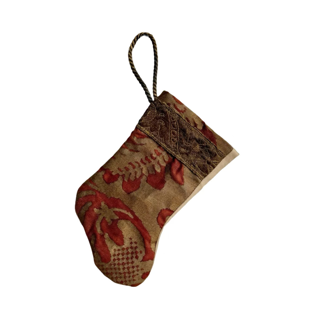 Handmade Mini Stocking from Antique Textiles - From Fortuny Frabric, Brick and Gold Ornament B. Viz Design C 