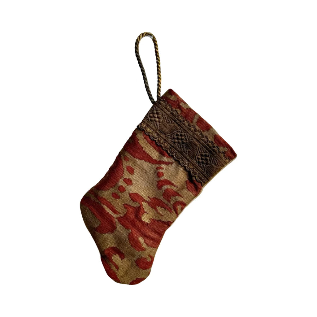 Handmade Mini Stocking from Antique Textiles - From Fortuny Frabric, Brick and Gold Ornament B. Viz Design E 