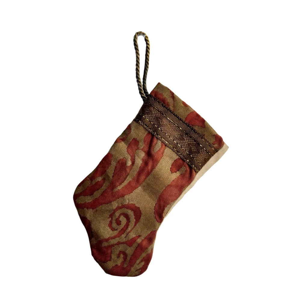 Handmade Mini Stocking from Antique Textiles - From Fortuny Frabric, Brick and Gold Ornament B. Viz Design F 