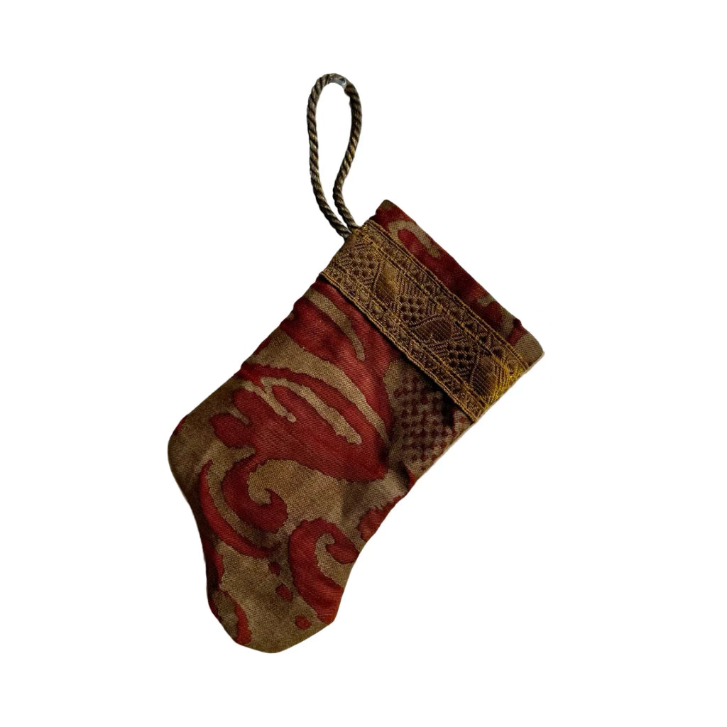 Handmade Mini Stocking from Antique Textiles - From Fortuny Frabric, Brick and Gold Ornament B. Viz Design G 