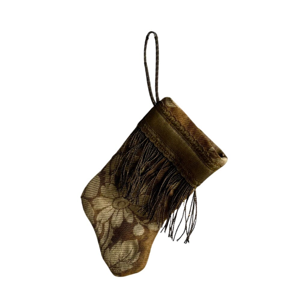 Handmade Mini Stocking from Antique Textiles - Metallic Bronze and Cream Floral Ornament B. Viz Design A 