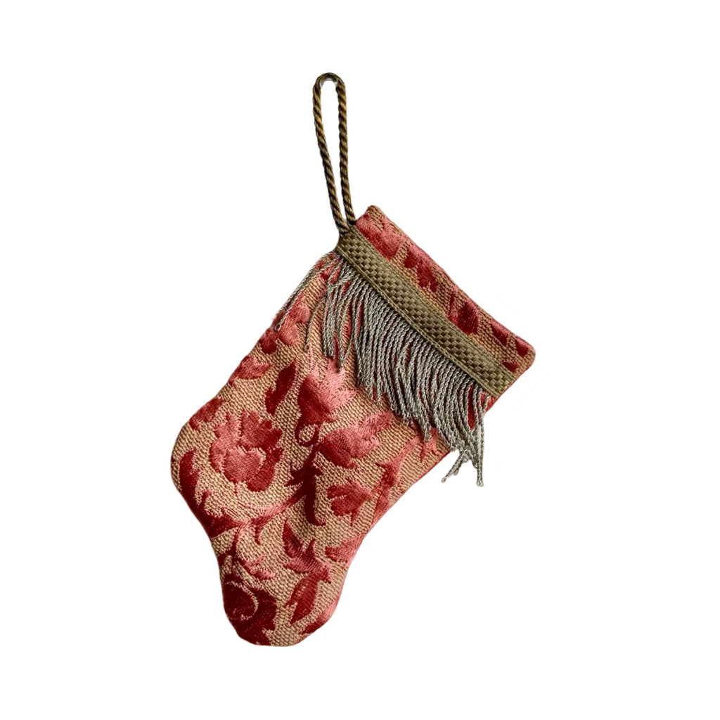 Handmade Mini Stocking from Antique Textiles - Pink Ornament B. Viz Design B 